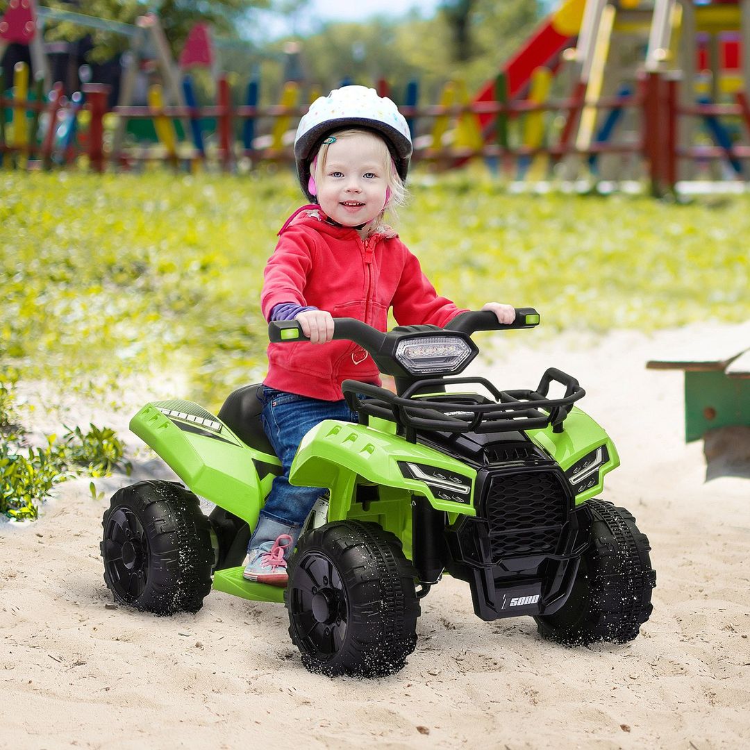 HOMCOM Kids 6V Ride on Car ATV Four Wheeler with Real Working Headlights - Green - Image 1