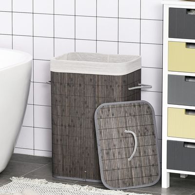 HOMCOM Bamboo Laundry Basket with Flip Lid - Grey