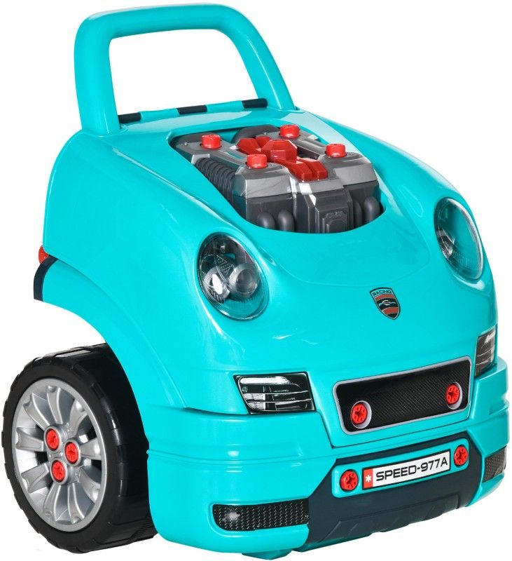 HOMCOM Kids Truck Engine Toy Set Toddler Educational Car Service Station - Teal Green - Image 1