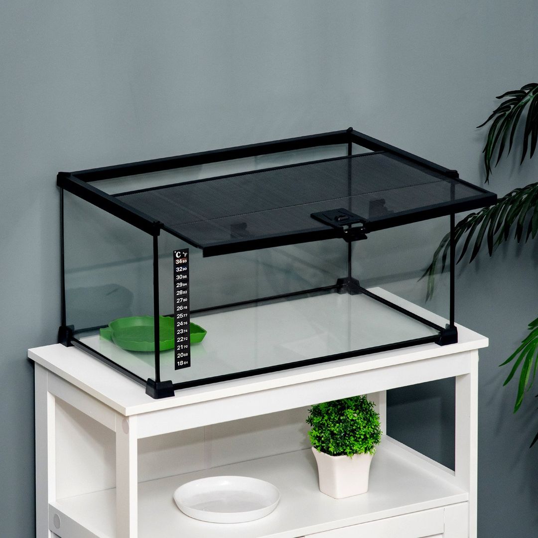 PawHut Reptile Glass Terrarium Reptile Breeding Tank - Black / 25cm - Image 1