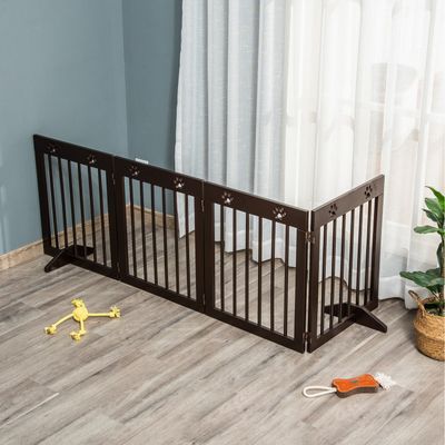 Freestanding 4 Panel Folding Pet Gate - Brown