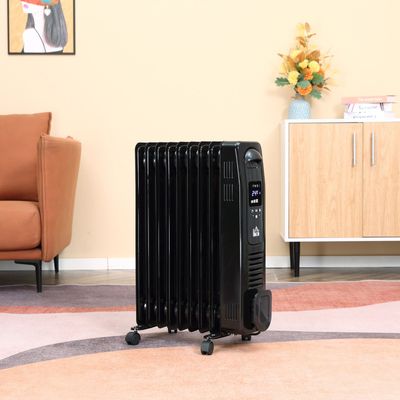 HOMCOM Digital Oil Filled Radiator 9 Fin Portable Electric Heater - Black