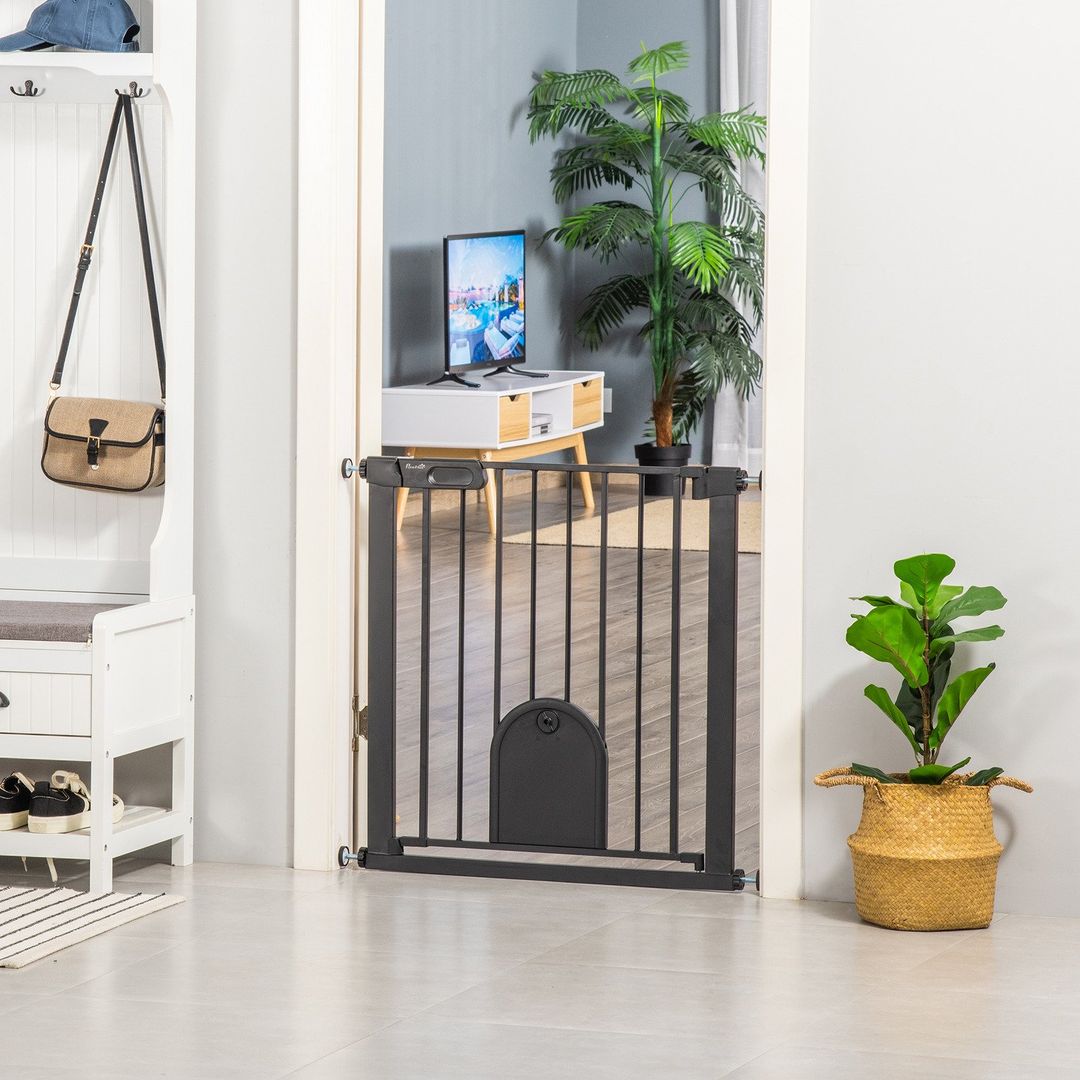 75-103 cm Extra Wide Pet Safety Gate, Stair Pressure Fit - Black / MetalABSSteel - Image 1