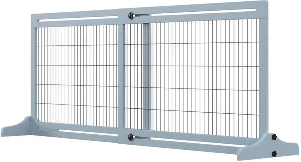 PawHut Adjustable Wooden Pet Gate Freestanding Dog Barrier - Blue-grey