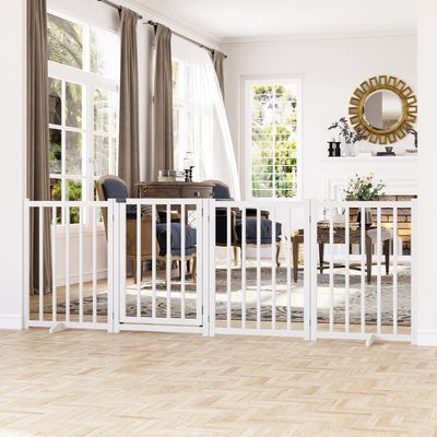 PawHut Freestanding Pet Gate for Small and Medium Dogs - White