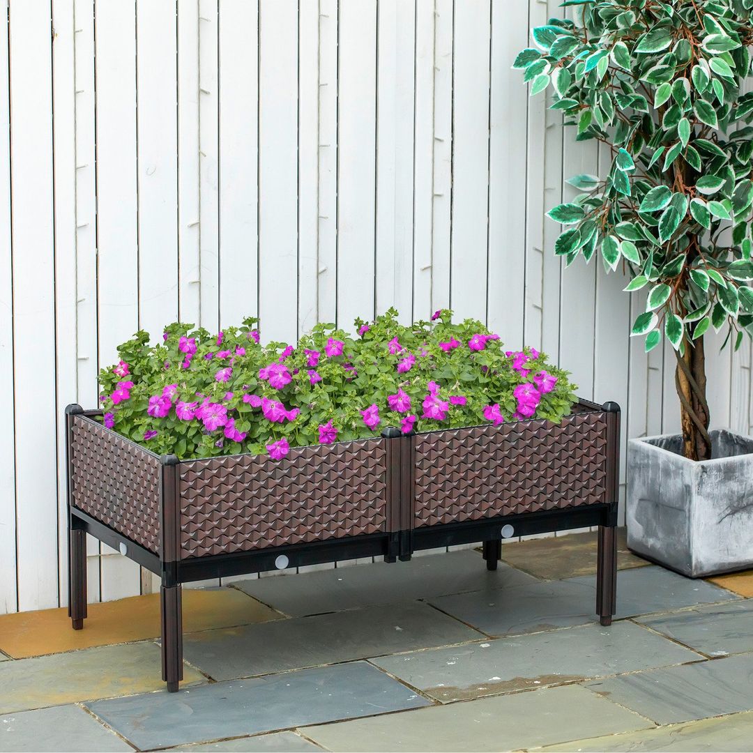 Outsunny Set of 2 Garden Raised Bed - Brown - Image 1