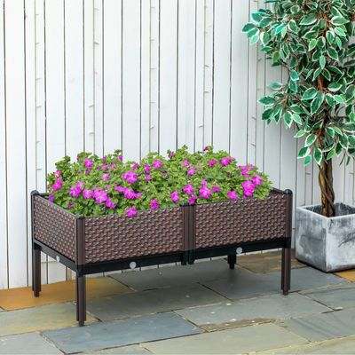 Outsunny Set of 2 Garden Raised Bed - Brown