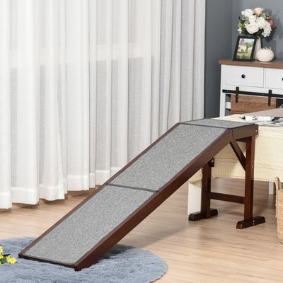 PawHut Pet Ramp for Dogs Non-slip Carpet Top Platform - Grey