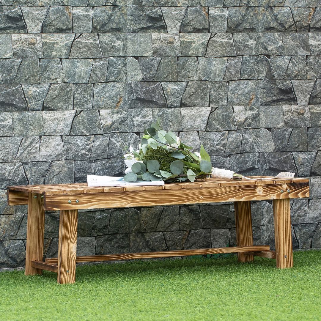 Outsunny 2 Seater Garden Wooden Bench Loveseat - Brown - Image 1