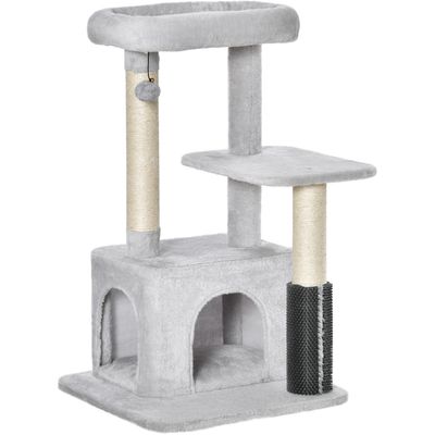 PawHut Cat Tree Tower Climbing Activity Center with Massage Toy - Light Grey