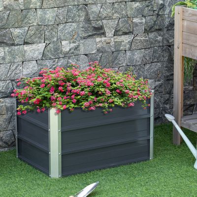 Outsunny Raised Garden Bed, Elevated Metal Planter Box - Grey