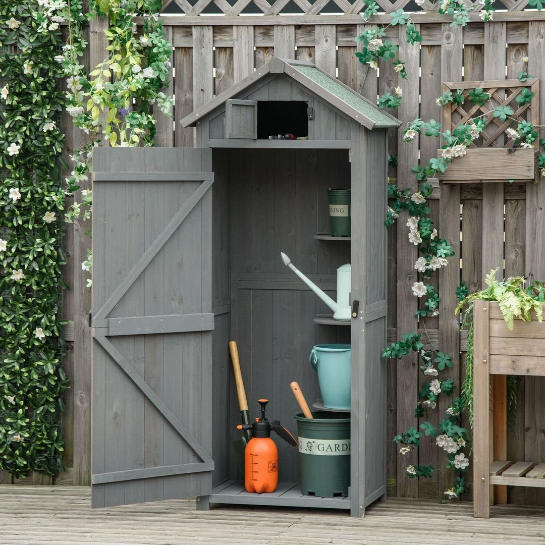 Outsunny Garden Storage Shed 3 Shelves - Grey - Image 1