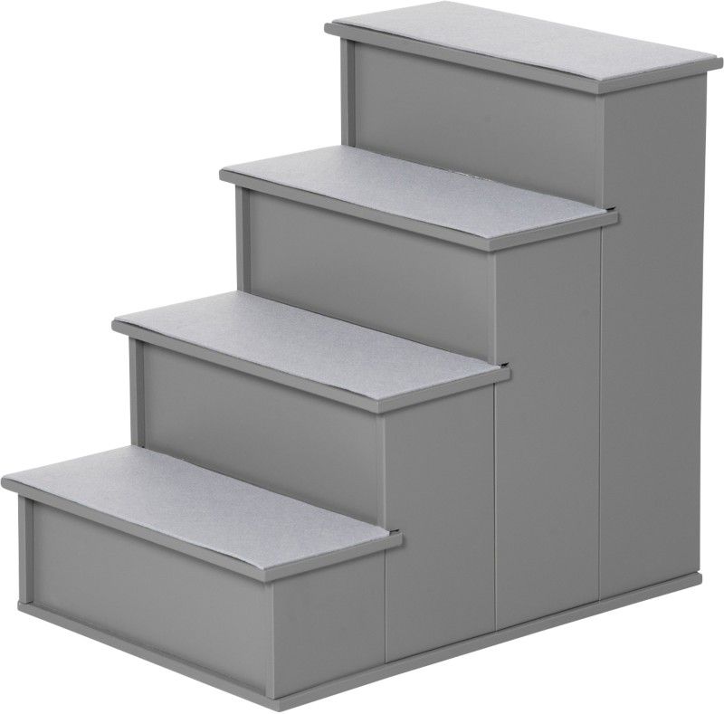 PawHut 4 Step Cushioned Pet Stairs - Grey - Image 1
