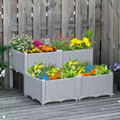 Outsunny Garden Raised Bed Elevated Patio - Grey