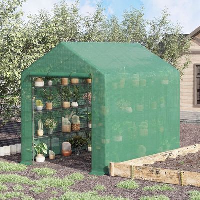 Outsunny Poly Tunnel Steeple Walk in Greenhouse - Green, Dark Green