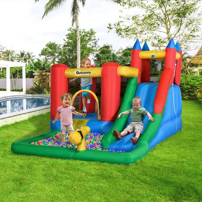 Outsunny Kids Inflatable Water Slide 6 in 1 Bounce House - Blue