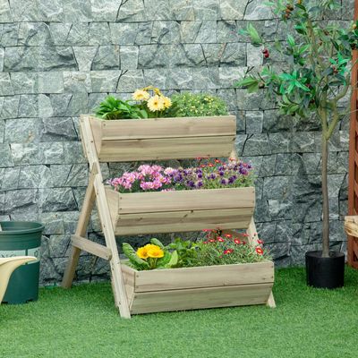 Outsunny 3 Tier Raised Garden Bed Wooden Elevated Planter Box - Green