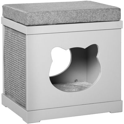 PawHut Indoor Cube Cat House Bed Cave for Small Pet - Grey
