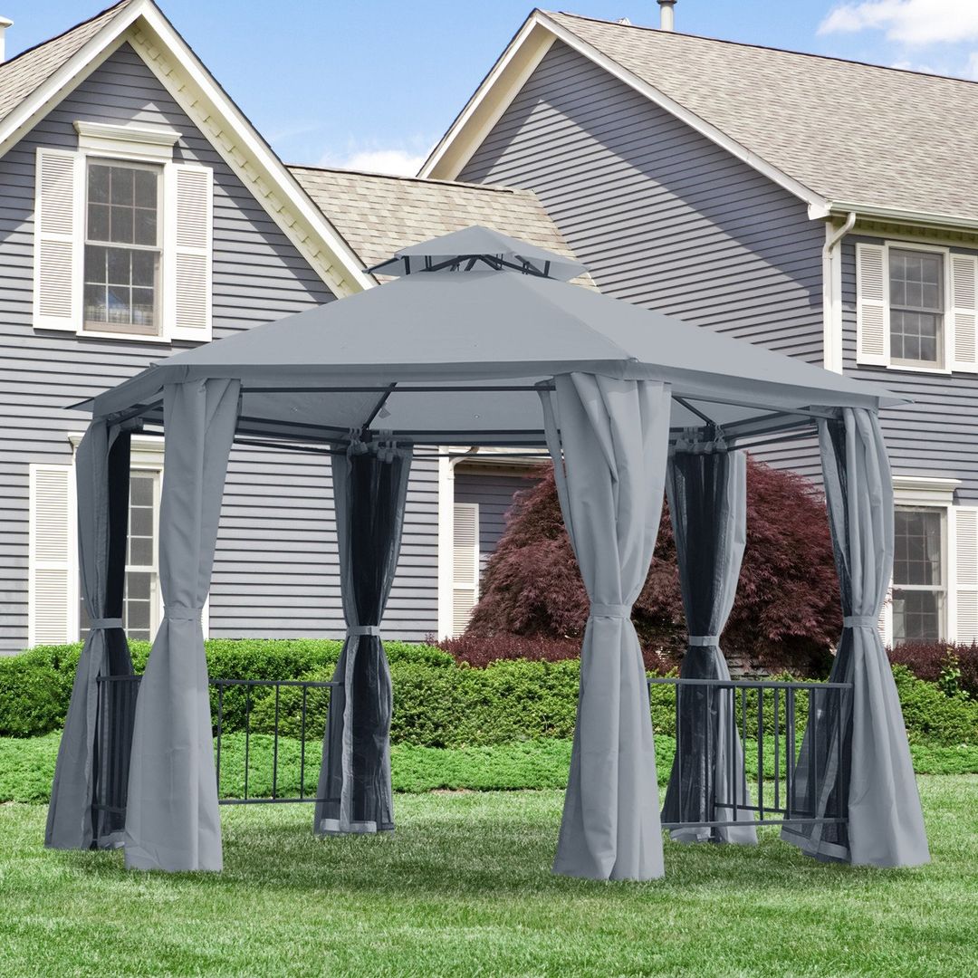 Outsunny Gazebo Canopy Party Tent 2 Tier - Grey - Image 1