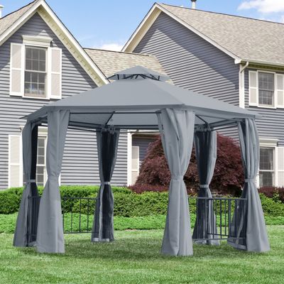 Outsunny Gazebo Canopy Party Tent 2 Tier - Grey