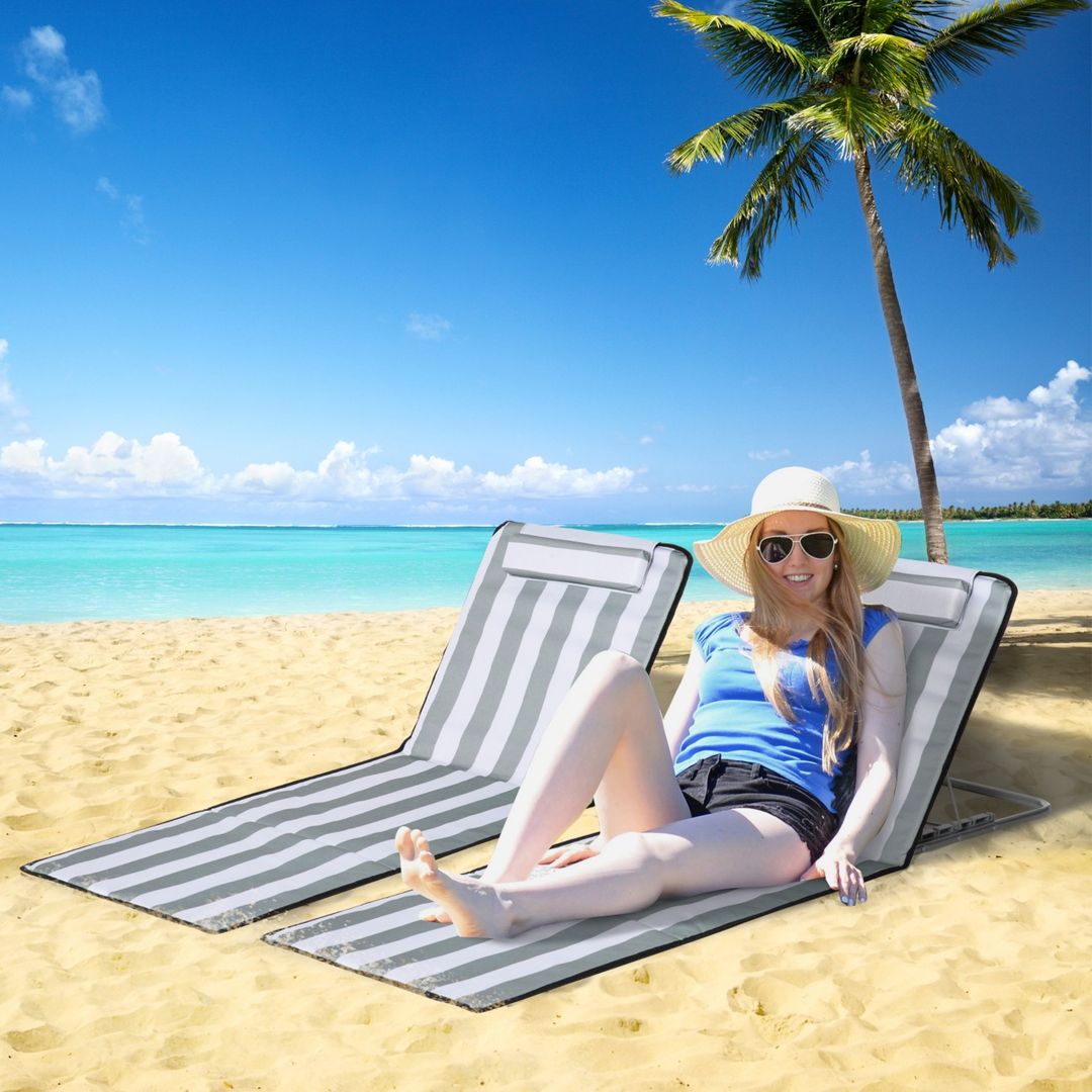 Outsunny Set Of 2 Beach Mat Seat - Light Grey - Image 1