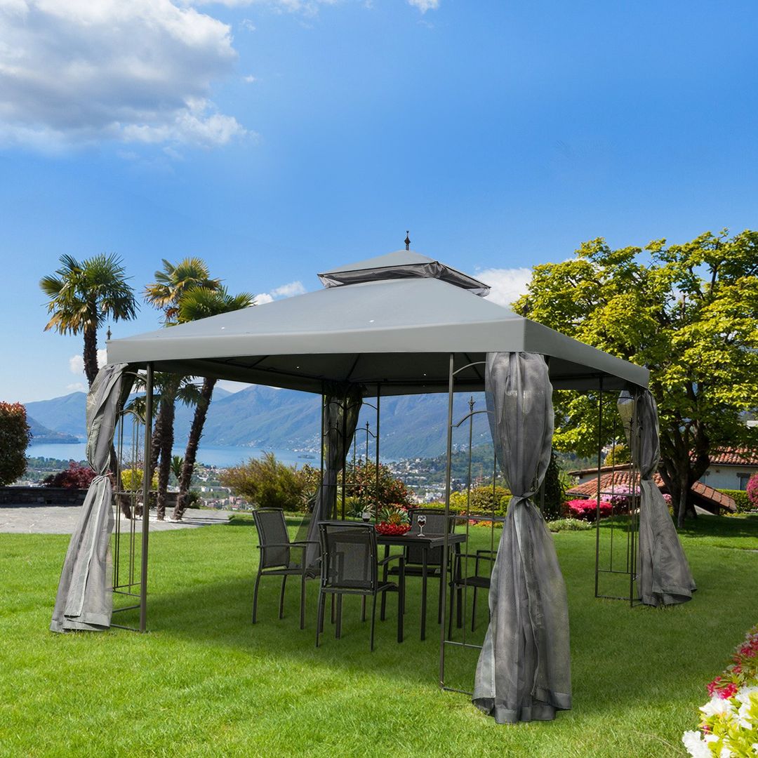 Outsunny 300cmX300cm Garden Gazebo Double Top - Grey - Image 1