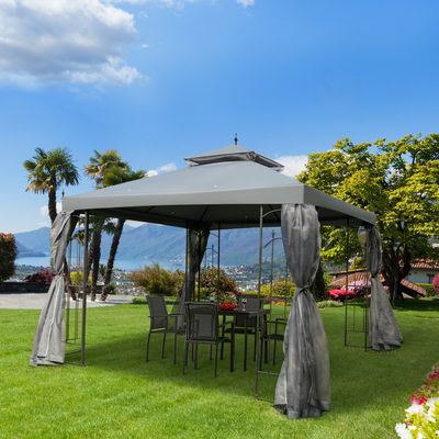 Outsunny 300cmX300cm Garden Gazebo Double Top - Grey