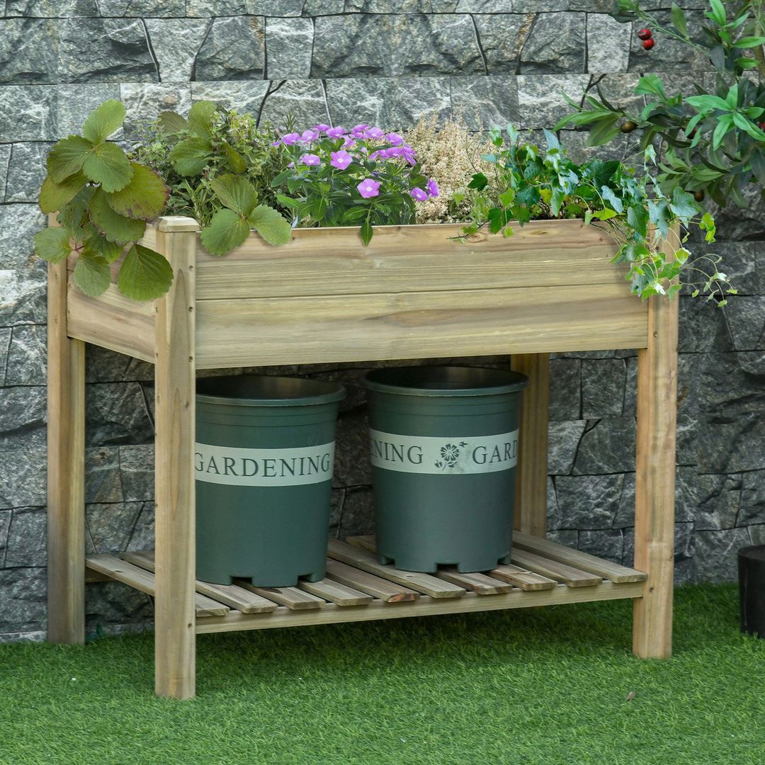 Outsunny Raised Garden Bed with Legs and Storage Shelf - Green - Image 1
