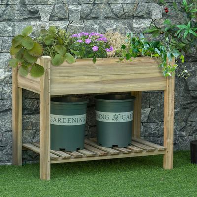Outsunny Raised Garden Bed with Legs and Storage Shelf - Green