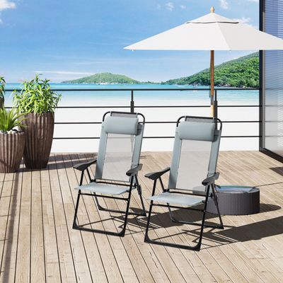 Outsunny Set of 2 Portable Folding Recliner - Grey