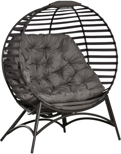 Outsunny Egg Chair with Soft Cushion, Steel Frame and Side Pocket - Brown