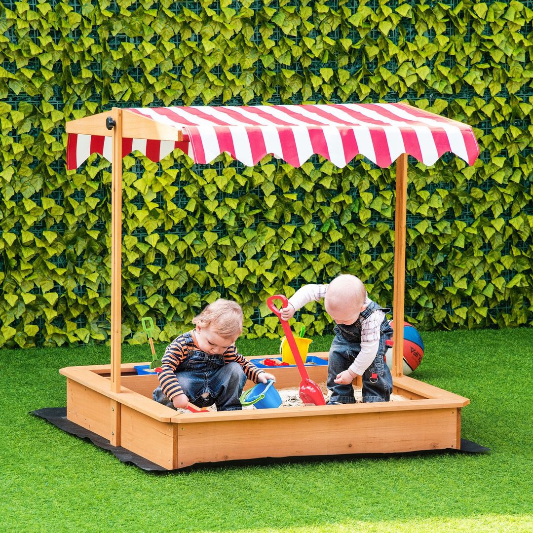 Outsunny Sandpit Adjustable Canopy Basin Bottom Liner Ages 3-7 - Yellow - Image 1