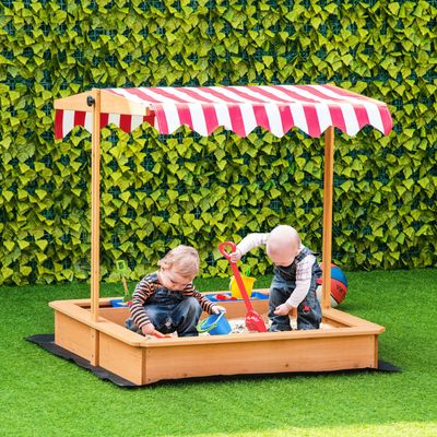 Outsunny Sandpit Adjustable Canopy Basin Bottom Liner Ages 3-7 - Yellow