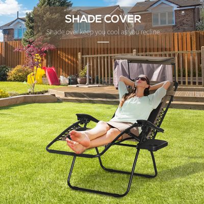Outsunny Zero Gravity Lounger Chair, Folding Reclining Patio Chair - Brown-1pc / 9.9kg