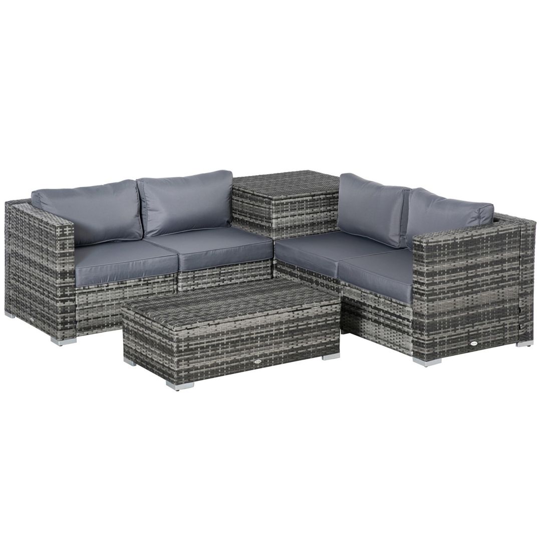 Outsunny Single PE Rattan Sun Lounger with Adjustable Back - Grey - Image 1