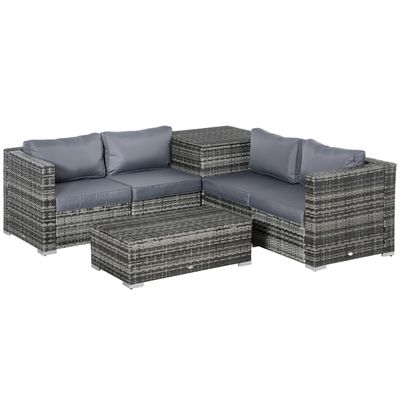 Outsunny Single PE Rattan Sun Lounger with Adjustable Back - Grey