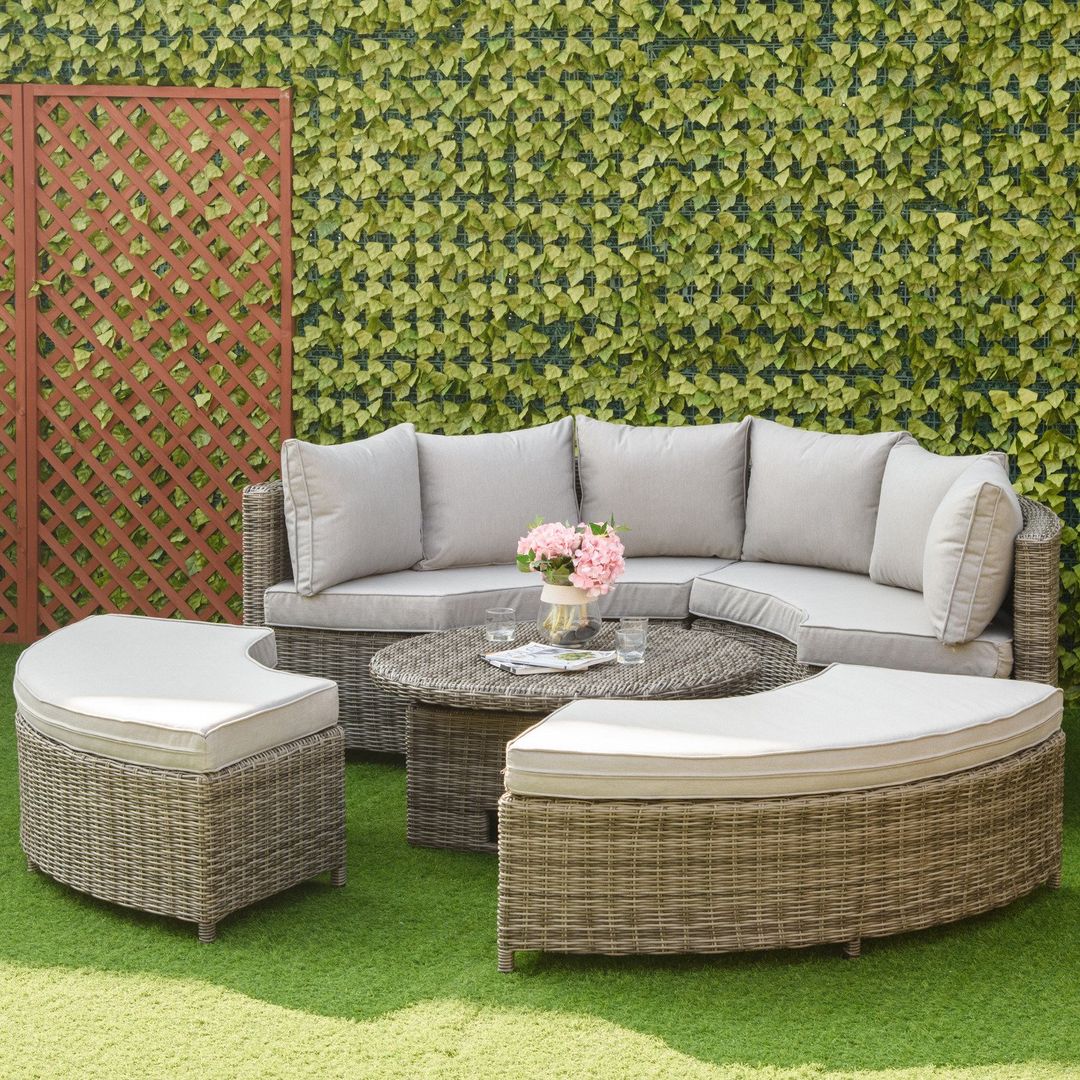Outsunny 5 PCs Outdoor Rattan Lounge Conversation Set - Grey - Image 1