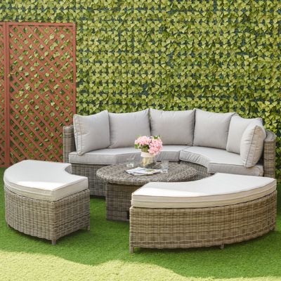 Outsunny 5 PCs Outdoor Rattan Lounge Conversation Set - Grey