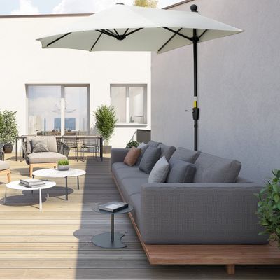Outsunny 2m Half Parasol Market Umbrella Garden Balcony Parasol - Cream White