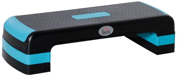 HOMCOM Aerobic Step Height Adjustable Exercise Stepper - Black and Blue