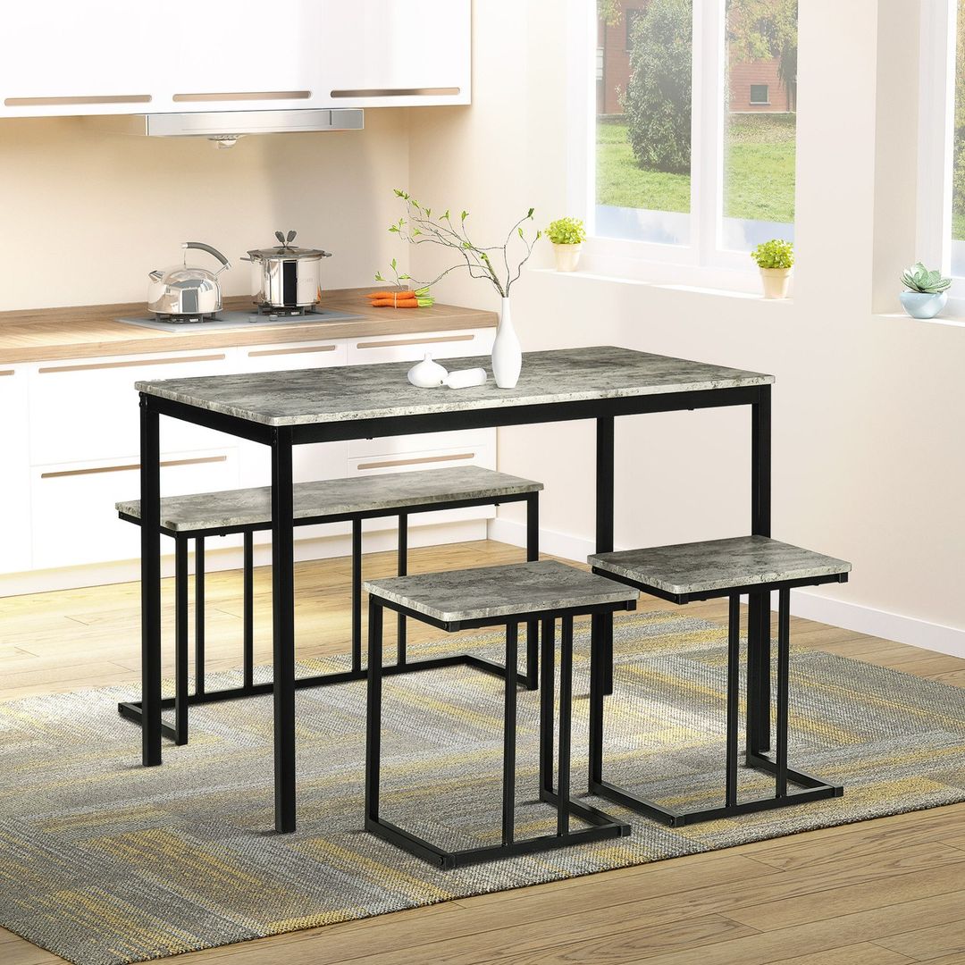 HOMCOM Dining Table and Chairs Set for 4 People,Kitchen Table with Steel Frame - Grey - Image 1