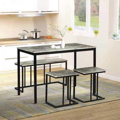 HOMCOM Dining Table and Chairs Set for 4 People,Kitchen Table with Steel Frame - Grey