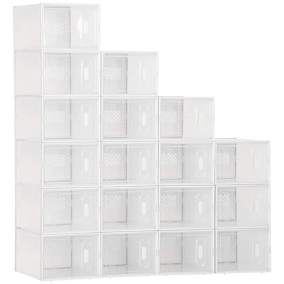 HOMCOM Portable Shoe Storage Cabinet, Cube Storage Organizer - Clear, White / 35cm / 19cm / 18