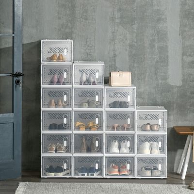 HOMCOM Portable Shoe Storage Cabinet, Cube Storage Organizer - Clear, White / N/A / 21cm / 36cm