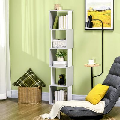 HOMCOM 5 Tier Bookshelf Modern Bookcase Storage Shelving for Home Office - White, Light Grey
