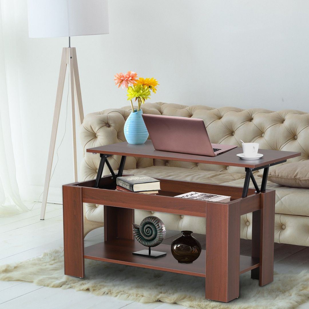 HOMCOM Modern Lift Up Top Coffee Table - Natural Wood Grain - Image 1