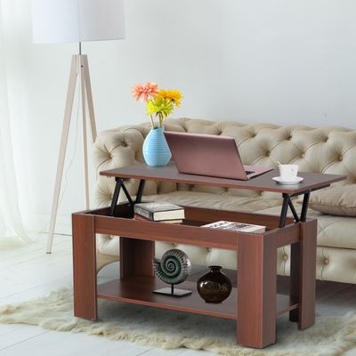 HOMCOM Modern Lift Up Top Coffee Table - Natural Wood Grain