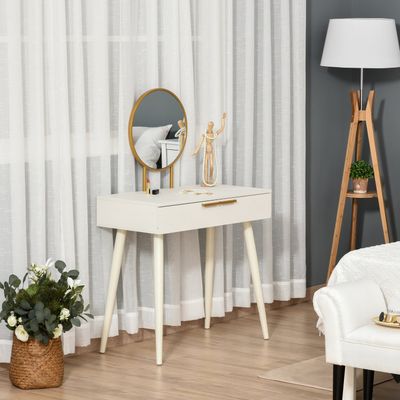 HOMCOM Modern Dressing Table with Round Mirror - White / 80cm