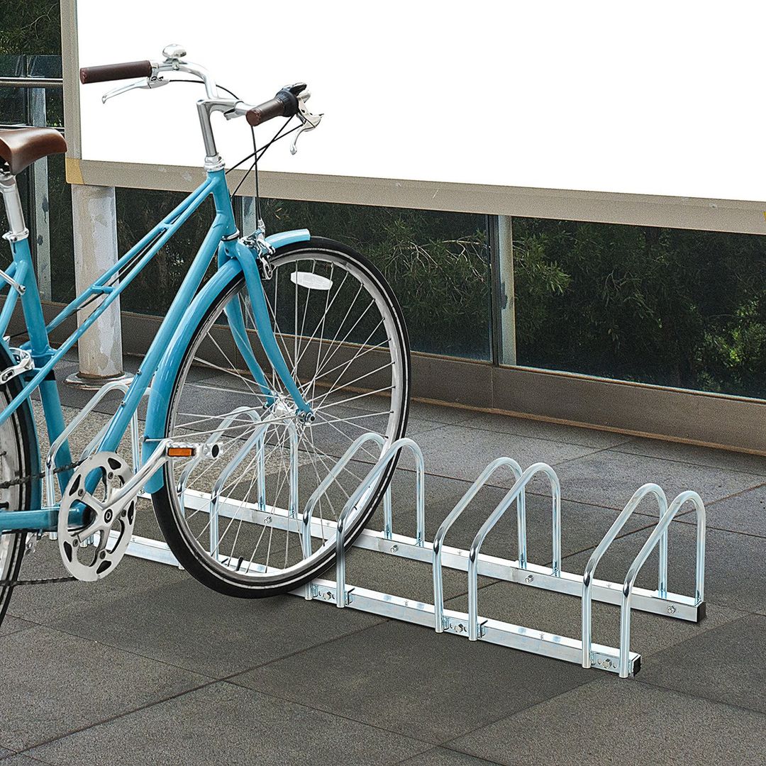 HOMCOM Bike Stand Parking Rack 2022 - Silver / 145L x 33W x 27H cm - Image 1