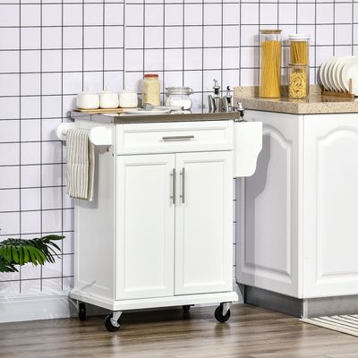 HOMCOM Kitchen Cart Storage Trolley with Drawer Cupboard Towel Rail - White